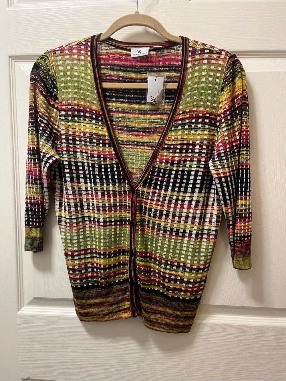 Worthington Womens Cardigan Size M Multicolor Open Knit Button Front Sweater NWT - Picture 2 of 8